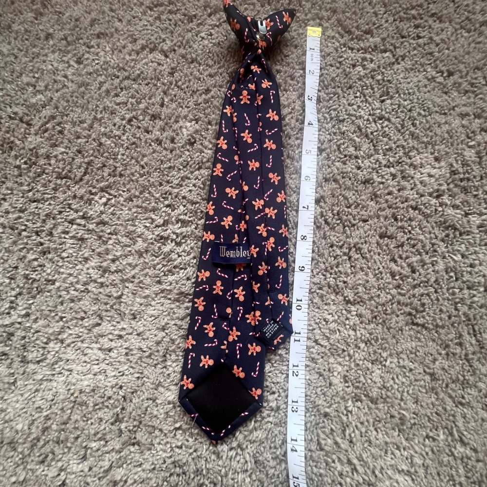 Wembley Boys Navy Gingerbread‎ Man CandyCane Christmas Tie - Picture 4 of 6